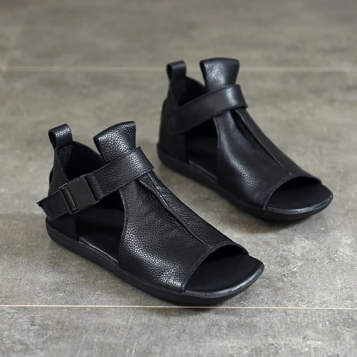 Women's Genuine Leather Fish Mouth Rome Sandals With Ankle Buckle Fashion Comfort Hollow Out Mid Top Soft Platform Gladiator Sandals for Summer Outdoor Casual Walking Sandals