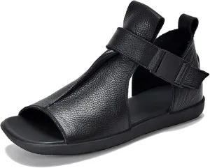 Women's Genuine Leather Fish Mouth Rome Sandals With Ankle Buckle Fashion Comfort Hollow Out Mid Top Soft Platform Gladiator Sandals for Summer Outdoor Casual Walking Sandals