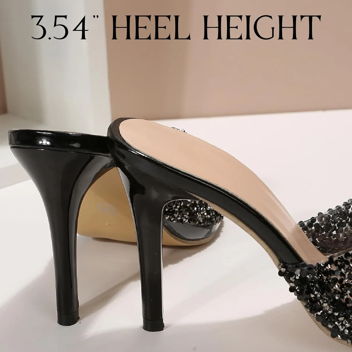 Women's Glitter Sequins Pointed Toe Stilettos Slides Sandals Fashion Open Toe Slip On Comfortable High Heels Mules for Summer Party Prom Date Dress Shoes