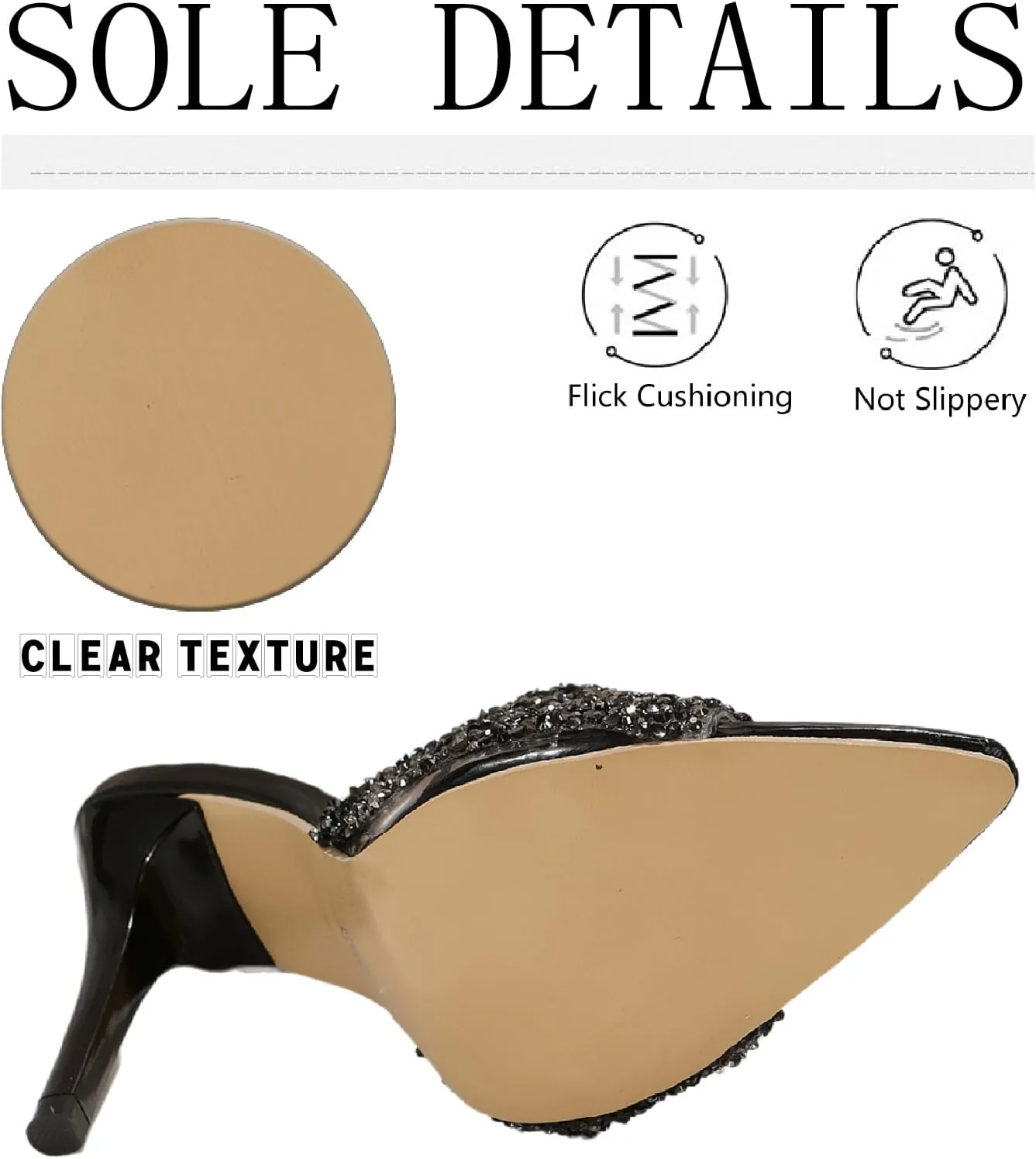 Women's Glitter Sequins Pointed Toe Stilettos Slides Sandals Fashion Open Toe Slip On Comfortable High Heels Mules for Summer Party Prom Date Dress Shoes