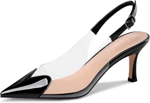 Women's Heart Clear Heeled sandals Pointed Toe Transparent Slingback Heels Buckle Strap Patent Leather Pumps Party Prom Dress Shoes