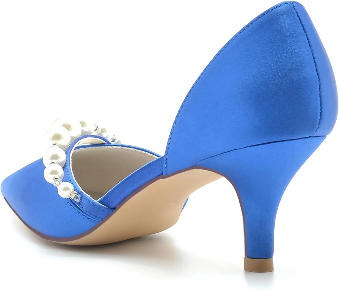 Women's Heel Bridal Shoe Pointed Toe Pump Slip on Heel Party Wedding Dress Shoes Satin Pearl Sandles