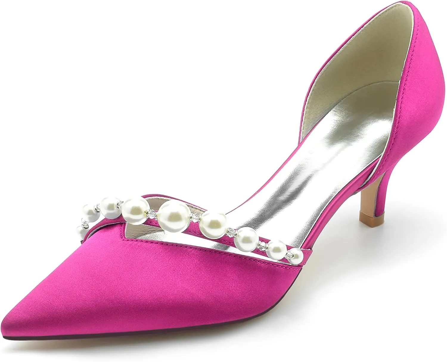 Women's Heel Bridal Shoe Pointed Toe Pump Slip on Heel Party Wedding Dress Shoes Satin Pearl Sandles