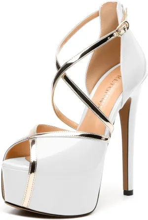 Womens Heeled Sandals, Round Open Toe Stiletto Heel Platform Sandals for Women, Buckle Fashion Adjustable Ankle Strap Party Dress Wedding High Heel Sandals