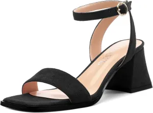 Women's High Chunky Heels Square Toe Block Ankle Strap Dress Comfort Sandals, 2" Heel Height