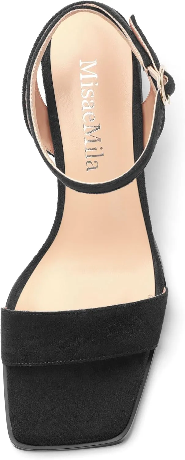 Women's High Chunky Heels Square Toe Block Ankle Strap Dress Comfort Sandals, 2" Heel Height