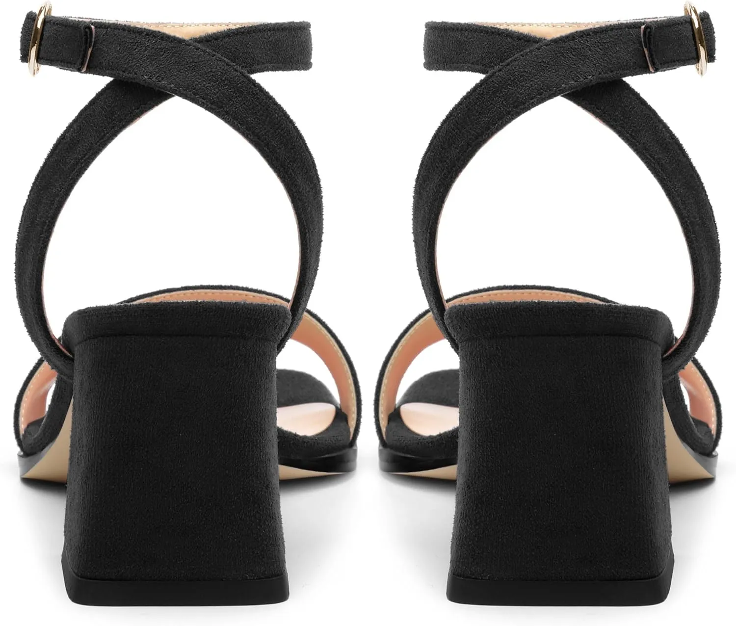 Women's High Chunky Heels Square Toe Block Ankle Strap Dress Comfort Sandals, 2" Heel Height