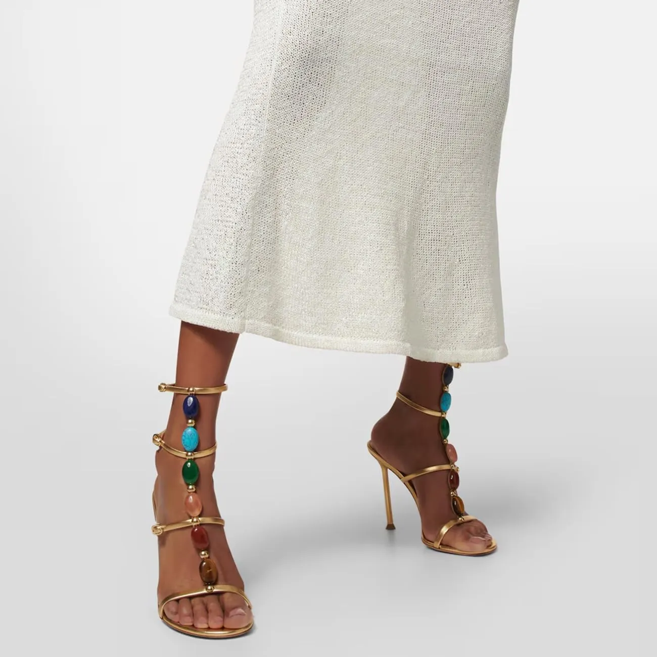 Women's Jeweled Stone Gladiator Sandals T strap Buckle Trio Sandals Stiletto High Heel Ankle Strap Shoes