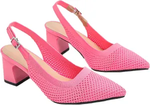 Women's Knit Chunky Heels Slingback Pumps with Adjust Ankle Strap Fashion Pointed Toe Breathable Mesh High Heels Sandals for Work Office Party Dress Shoes