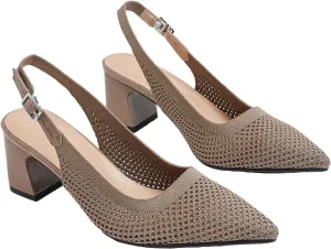 Women's Knit Chunky Heels Slingback Pumps with Adjust Ankle Strap Fashion Pointed Toe Breathable Mesh High Heels Sandals for Work Office Party Dress Shoes