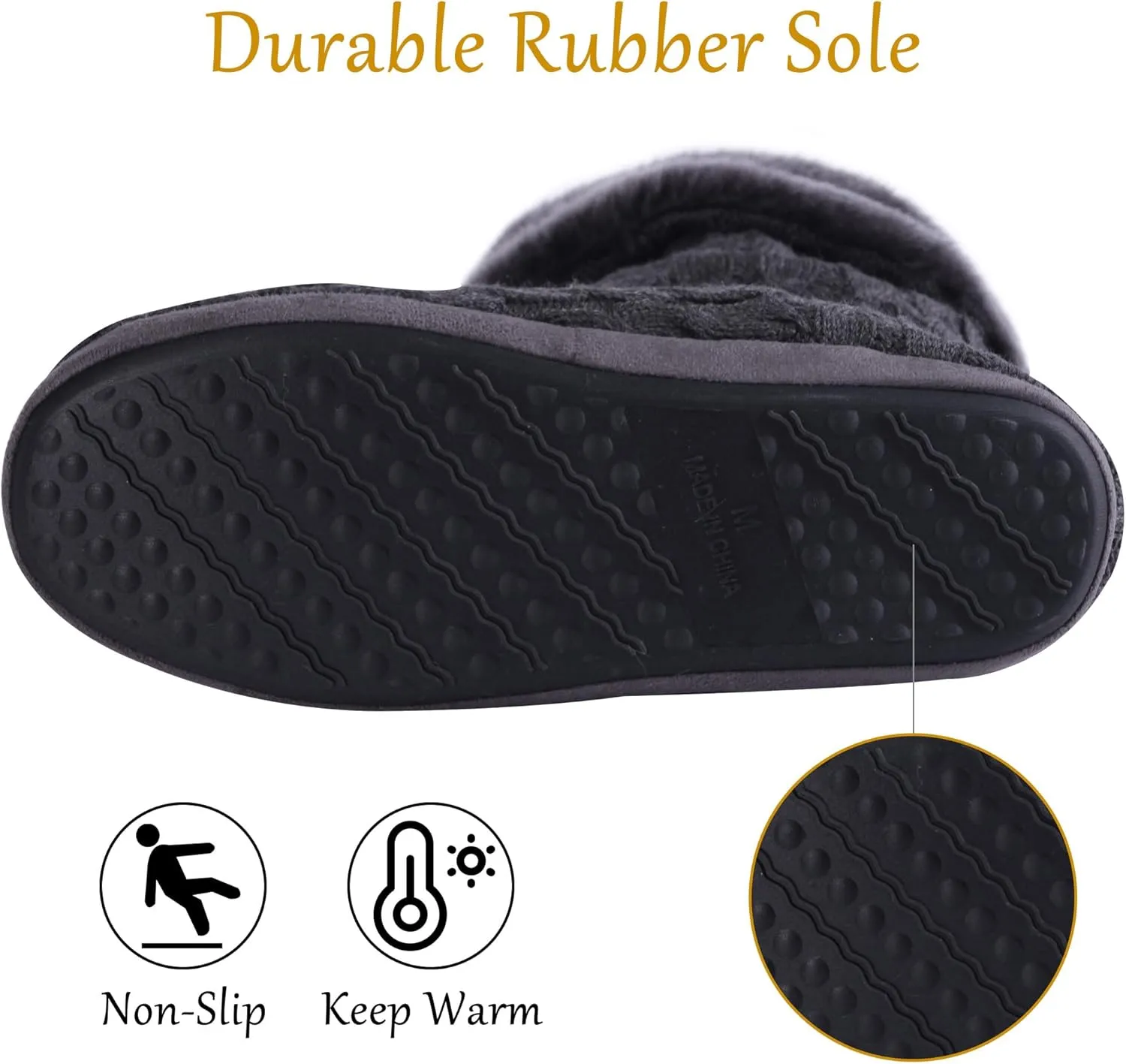 Women's Knit Slippers Indoor Warm Fluffy Home Bootie Slippers Anti-Slip House Shoes with Cute Pom Poms Soft Cozy Ankle Boots for Women