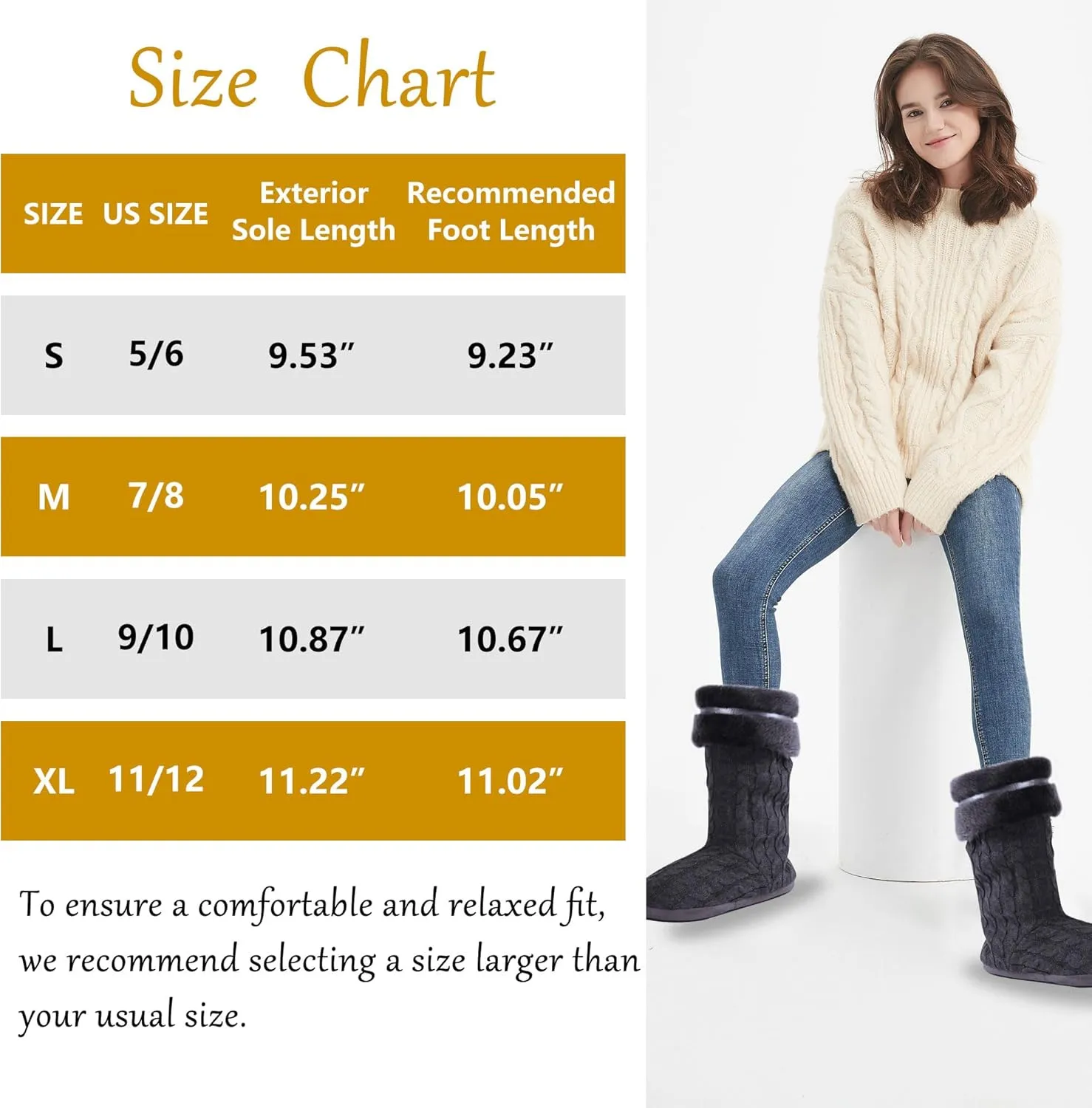 Women's Knit Slippers Indoor Warm Fluffy Home Bootie Slippers Anti-Slip House Shoes with Cute Pom Poms Soft Cozy Ankle Boots for Women