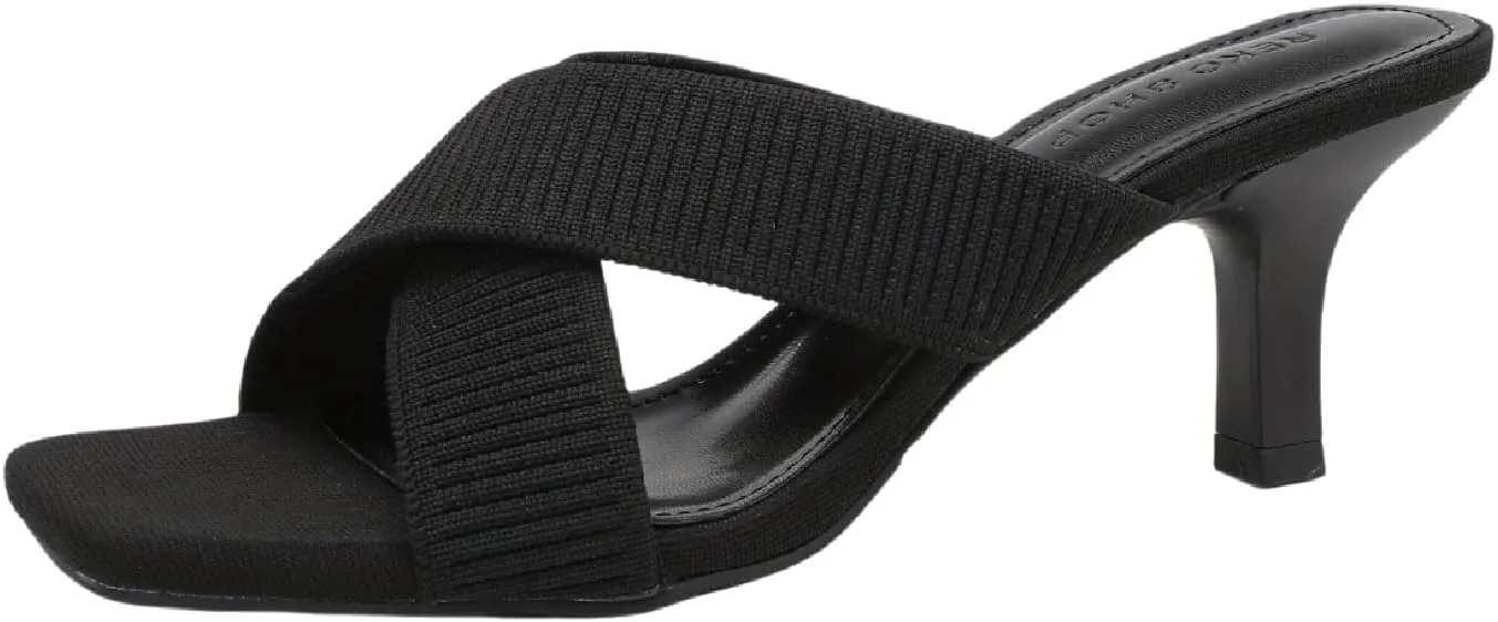 Women's Knit Strappy Stilettos Sandals Fashion Comfortable Open Square Toe Slip On Breathable Mesh Mid Heels Slides Summer Casual Party Office Dress Pumps