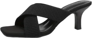 Women's Knit Strappy Stilettos Sandals Fashion Comfortable Open Square Toe Slip On Breathable Mesh Mid Heels Slides Summer Casual Party Office Dress Pumps