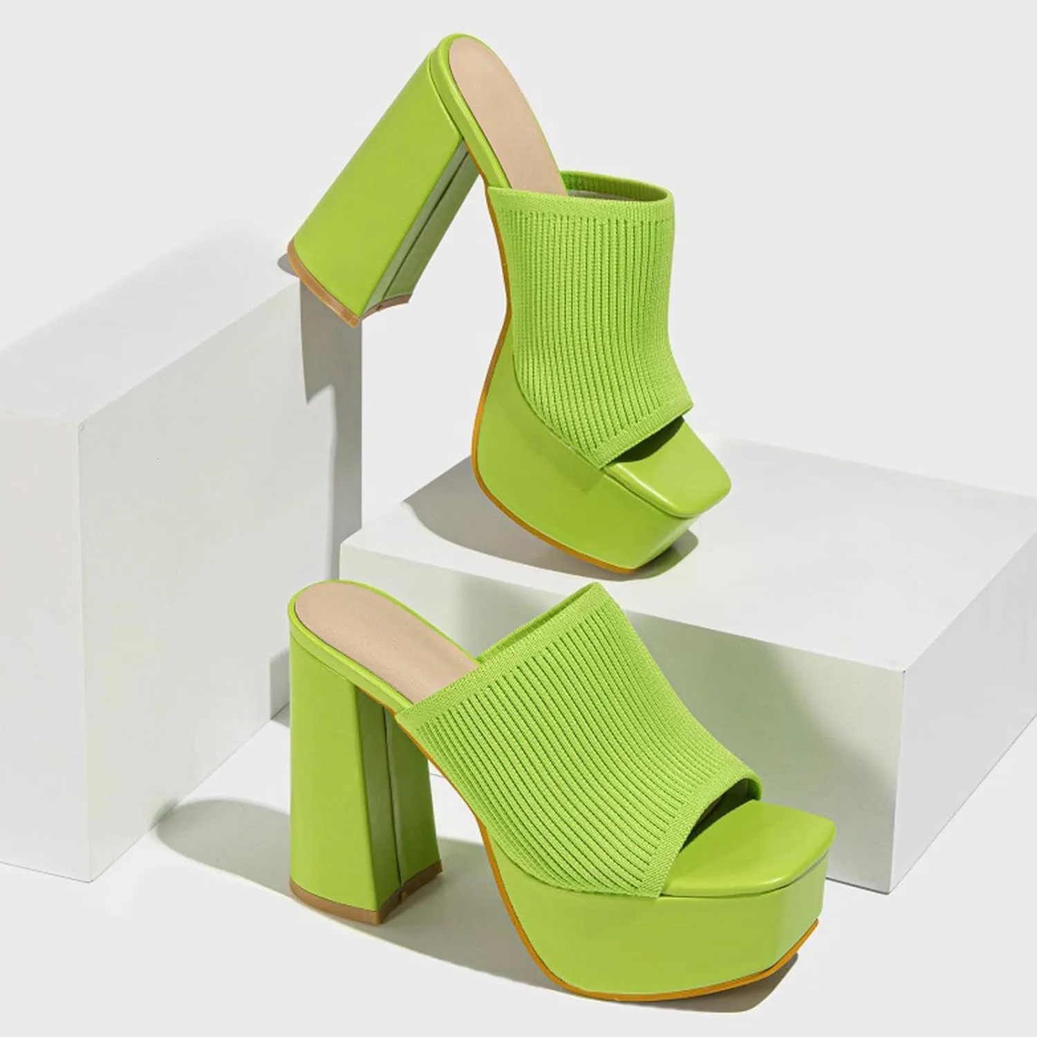 Women's Knitted Suede Platform Chunky Heel Casual Sandals Comfortable Fashion Summer Sexy Open Toe Increase Height Slip On Beach Block Heel Slippers for Outdoor Indoor Party