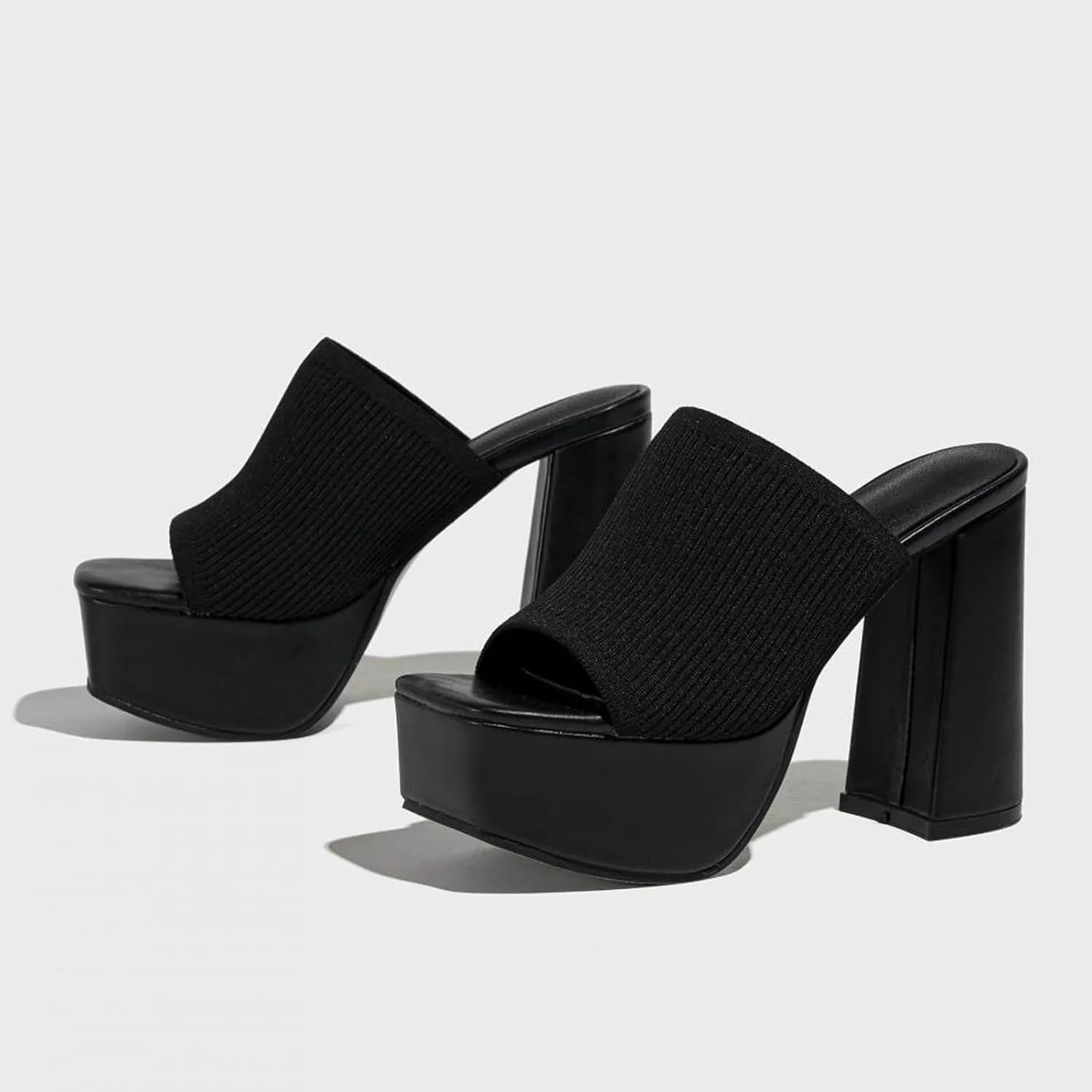 Women's Knitted Suede Platform Chunky Heel Casual Sandals Comfortable Fashion Summer Sexy Open Toe Increase Height Slip On Beach Block Heel Slippers for Outdoor Indoor Party