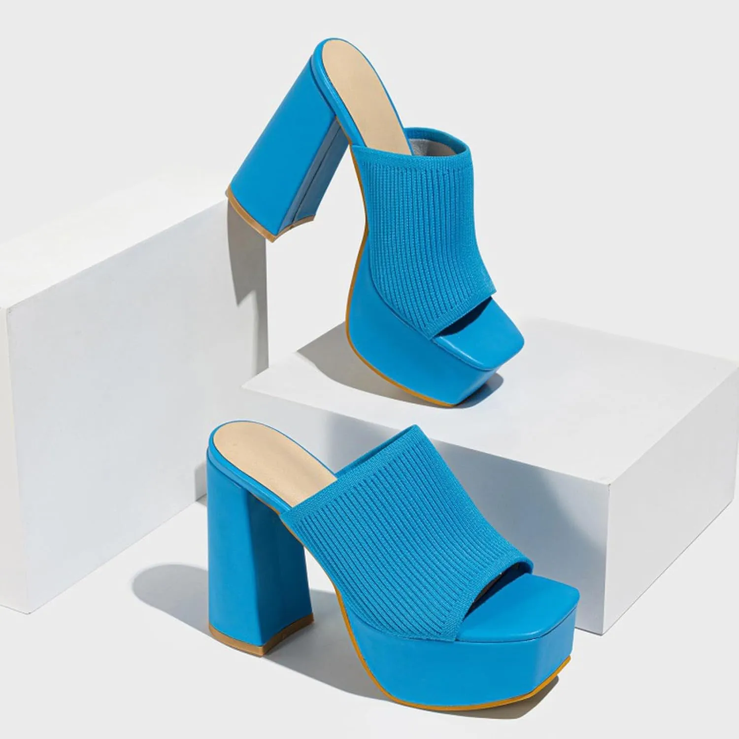 Women's Knitted Suede Platform Chunky Heel Casual Sandals Comfortable Fashion Summer Sexy Open Toe Increase Height Slip On Beach Block Heel Slippers for Outdoor Indoor Party