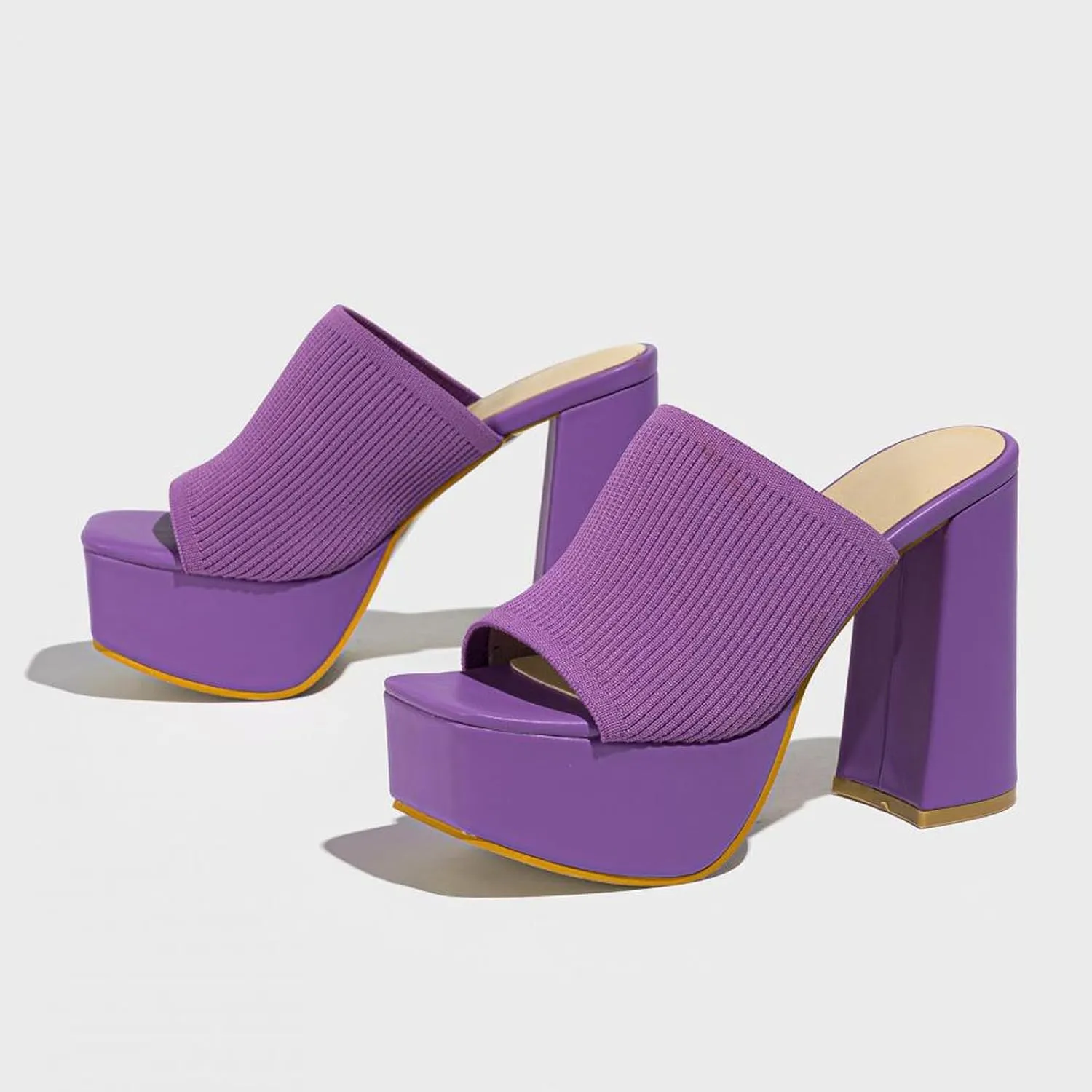 Women's Knitted Suede Platform Chunky Heel Casual Sandals Comfortable Fashion Summer Sexy Open Toe Increase Height Slip On Beach Block Heel Slippers for Outdoor Indoor Party