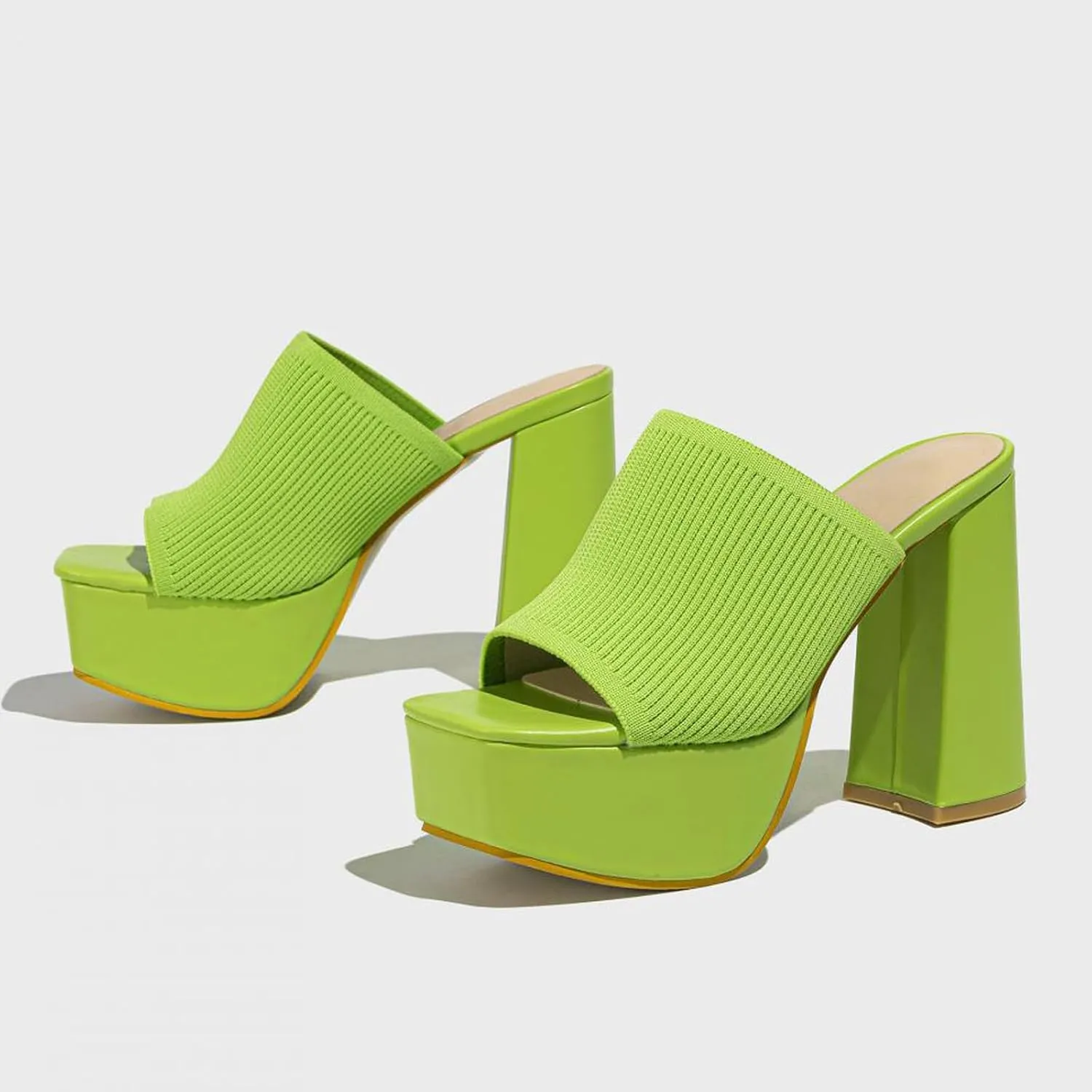 Women's Knitted Suede Platform Chunky Heel Casual Sandals Comfortable Fashion Summer Sexy Open Toe Increase Height Slip On Beach Block Heel Slippers for Outdoor Indoor Party