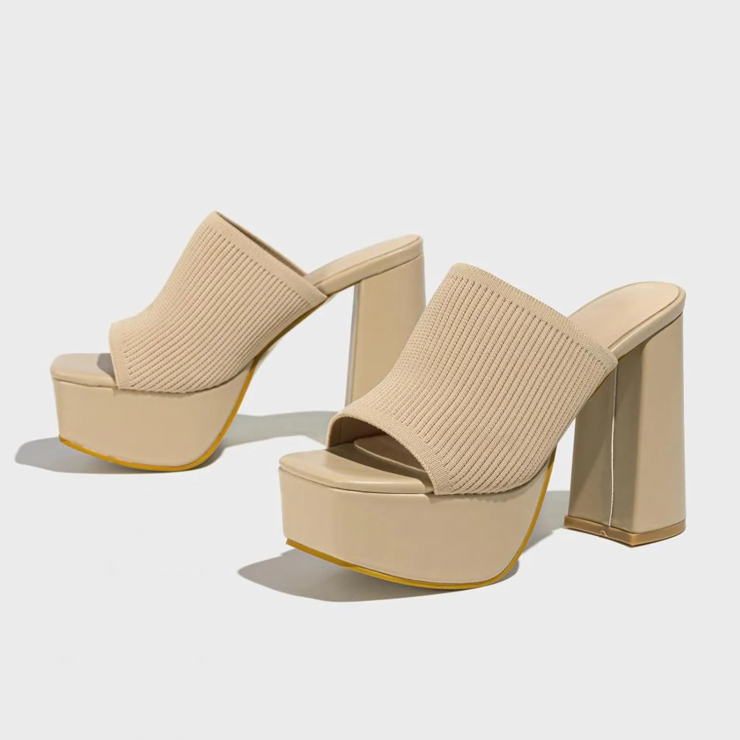 Women's Knitted Suede Platform Chunky Heel Casual Sandals Comfortable Fashion Summer Sexy Open Toe Increase Height Slip On Beach Block Heel Slippers for Outdoor Indoor Party