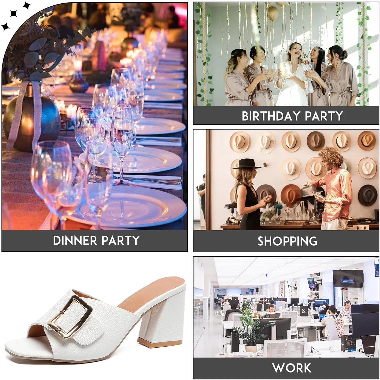 Women's Leather Buckle Decor Fish Mouth Chunky Heeled Sandals Slides Fashion Comfortable Square Open Toe Summer Slip On Dress Block Heel Dress Sandals for Outdoor Wedding Date Party