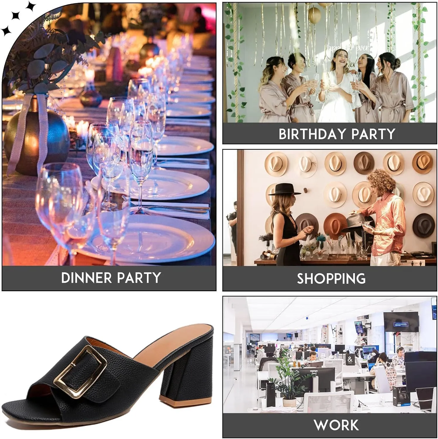 Women's Leather Buckle Decor Fish Mouth Chunky Heeled Sandals Slides Fashion Comfortable Square Open Toe Summer Slip On Dress Block Heel Dress Sandals for Outdoor Wedding Date Party