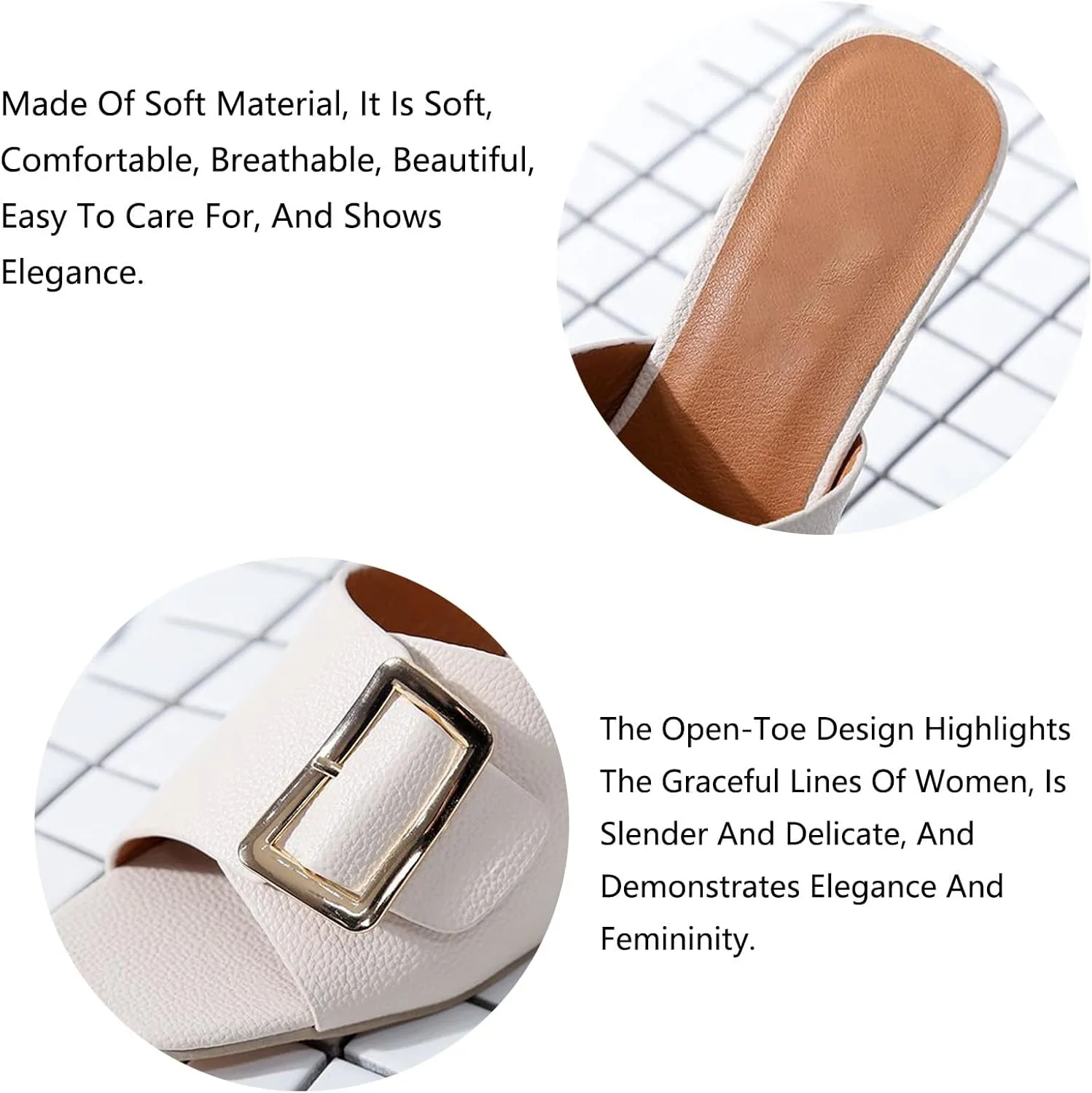 Women's Leather Buckle Decor Fish Mouth Chunky Heeled Sandals Slides Fashion Comfortable Square Open Toe Summer Slip On Dress Block Heel Dress Sandals for Outdoor Wedding Date Party