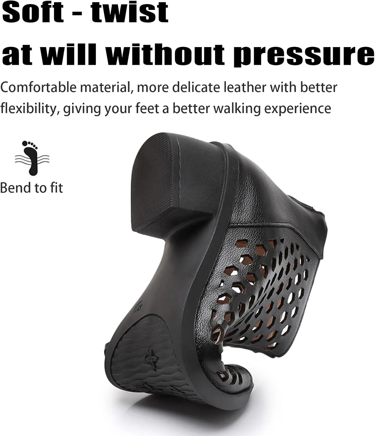 Women's Leather Fish Mouth Chunky Heel High Top Roman Sandals Back zipper Summer Hollow Breathable Comfortable Medium Block Heel Boot Sandals Beach Dress Casual Shoes
