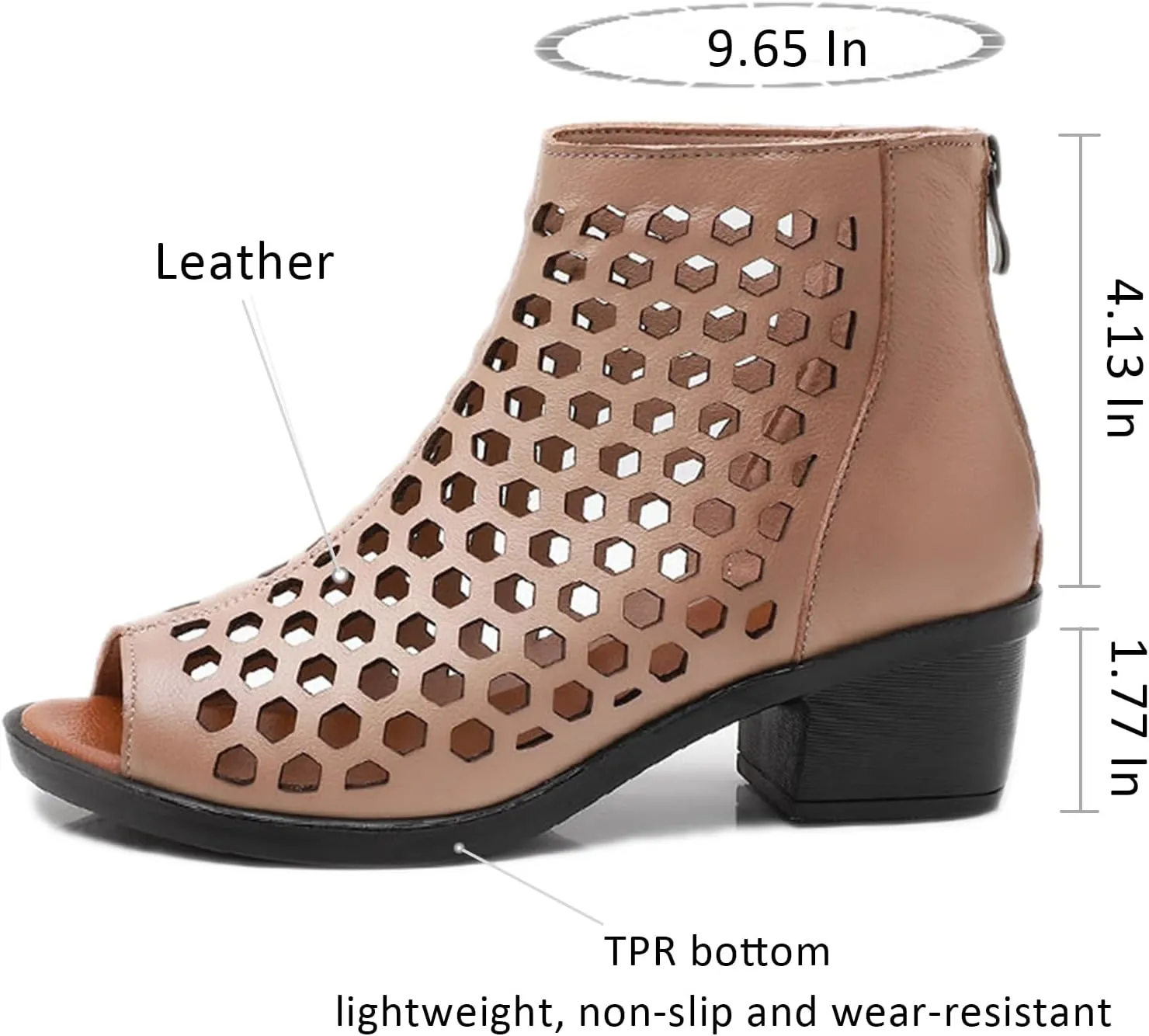 Women's Leather Fish Mouth Chunky Heel High Top Roman Sandals Back zipper Summer Hollow Breathable Comfortable Medium Block Heel Boot Sandals Beach Dress Casual Shoes