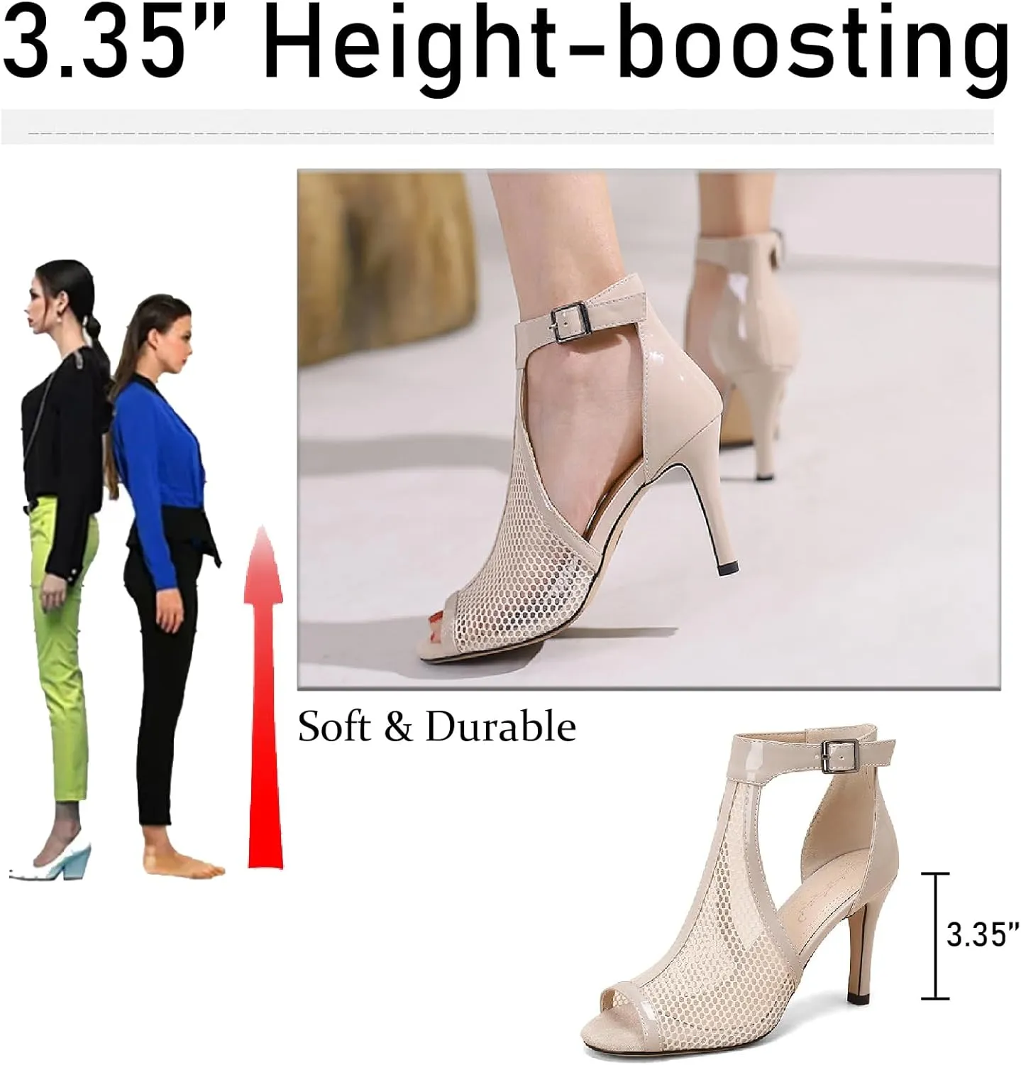 Women's Leather Mesh Peep Toe Stiletto Heels Sandals with Adjust Ankle Strap Sexy Breathable Side Cutout Open Toe High Heels Summer Booties Sandals for Prom Party Dress Shoes