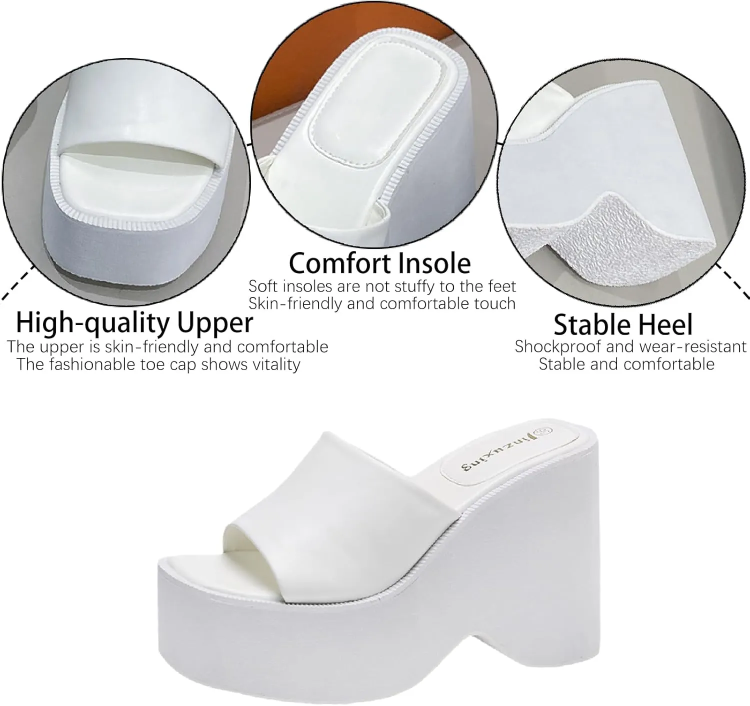 Women's Leather Platform Chunky Heel Slides Sandals Fashion Comfortable Open Square Toe Slip On Wear-Resistant High Heel Mule Slippers Summer Outdoor Walking Party Dress Sandals
