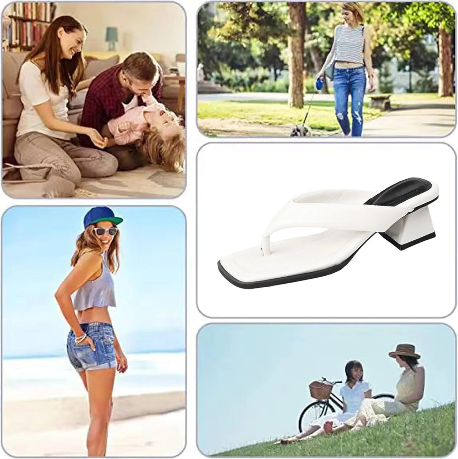 Women's Leather Square Toe Flip Flops Low Block Heeled Slides Fashion Comfortable Slip On Summer Chunky Heel Casual Thong Sandals for Beach Daily Party