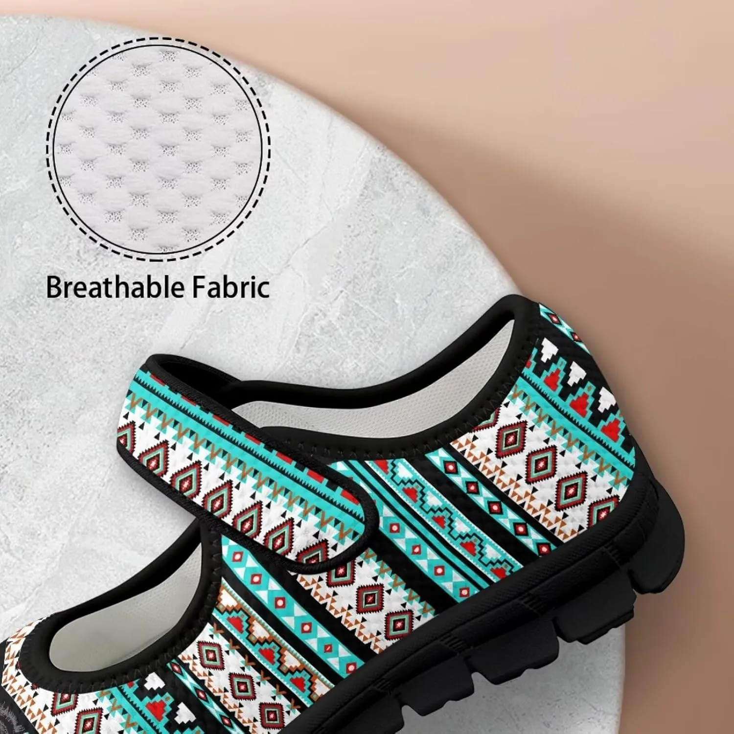 Womens Mary Jane Shoes Aztec Tribal Sneaker Anti-Slip Lightweight Shoes with Magic Sticker for Travel
