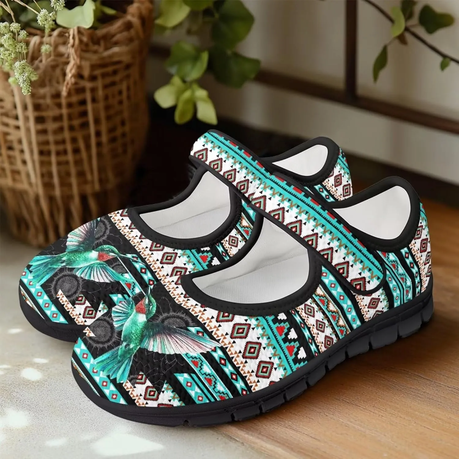Womens Mary Jane Shoes Aztec Tribal Sneaker Anti-Slip Lightweight Shoes with Magic Sticker for Travel