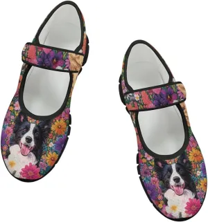 Womens Mary Jane Shoes with Magic Sticker Anti-Slip Lightweight Sneaker,Animal Pattern