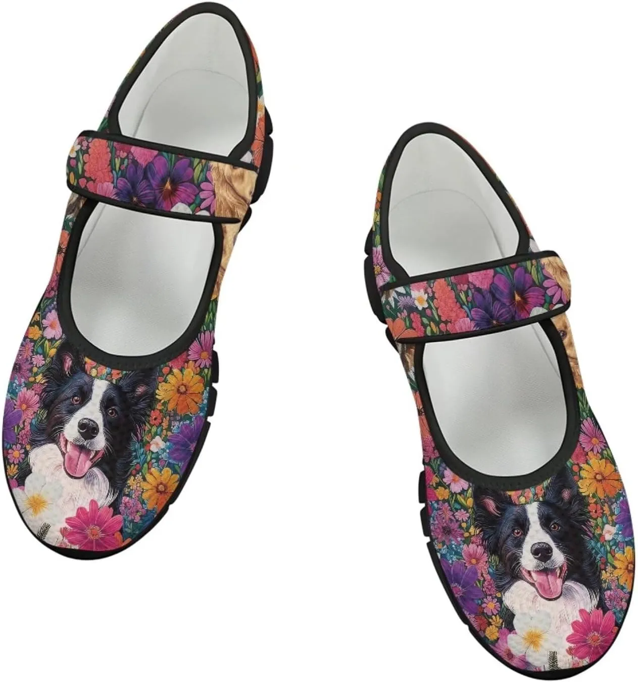 Womens Mary Jane Shoes with Magic Sticker Anti-Slip Lightweight Sneaker,Animal Pattern