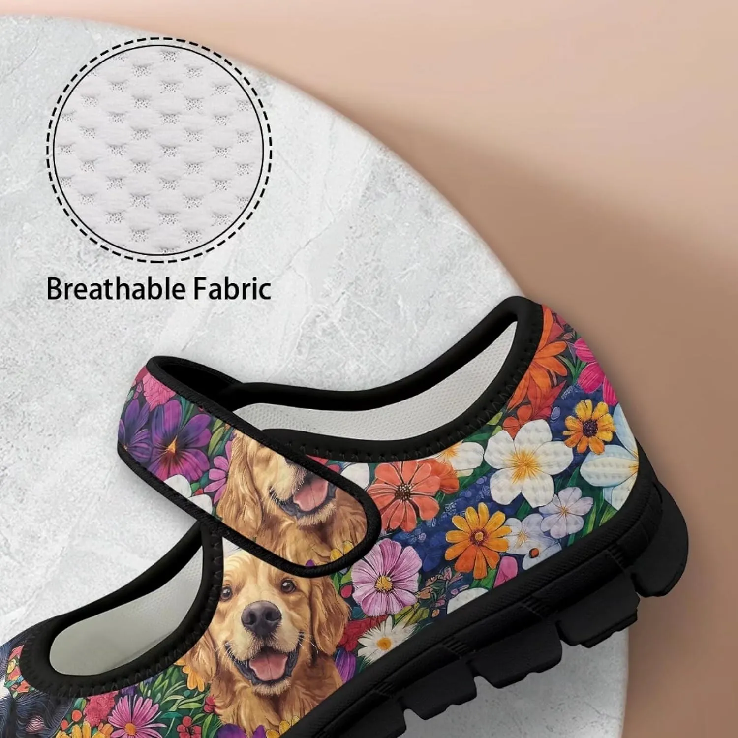 Womens Mary Jane Shoes with Magic Sticker Anti-Slip Lightweight Sneaker,Animal Pattern