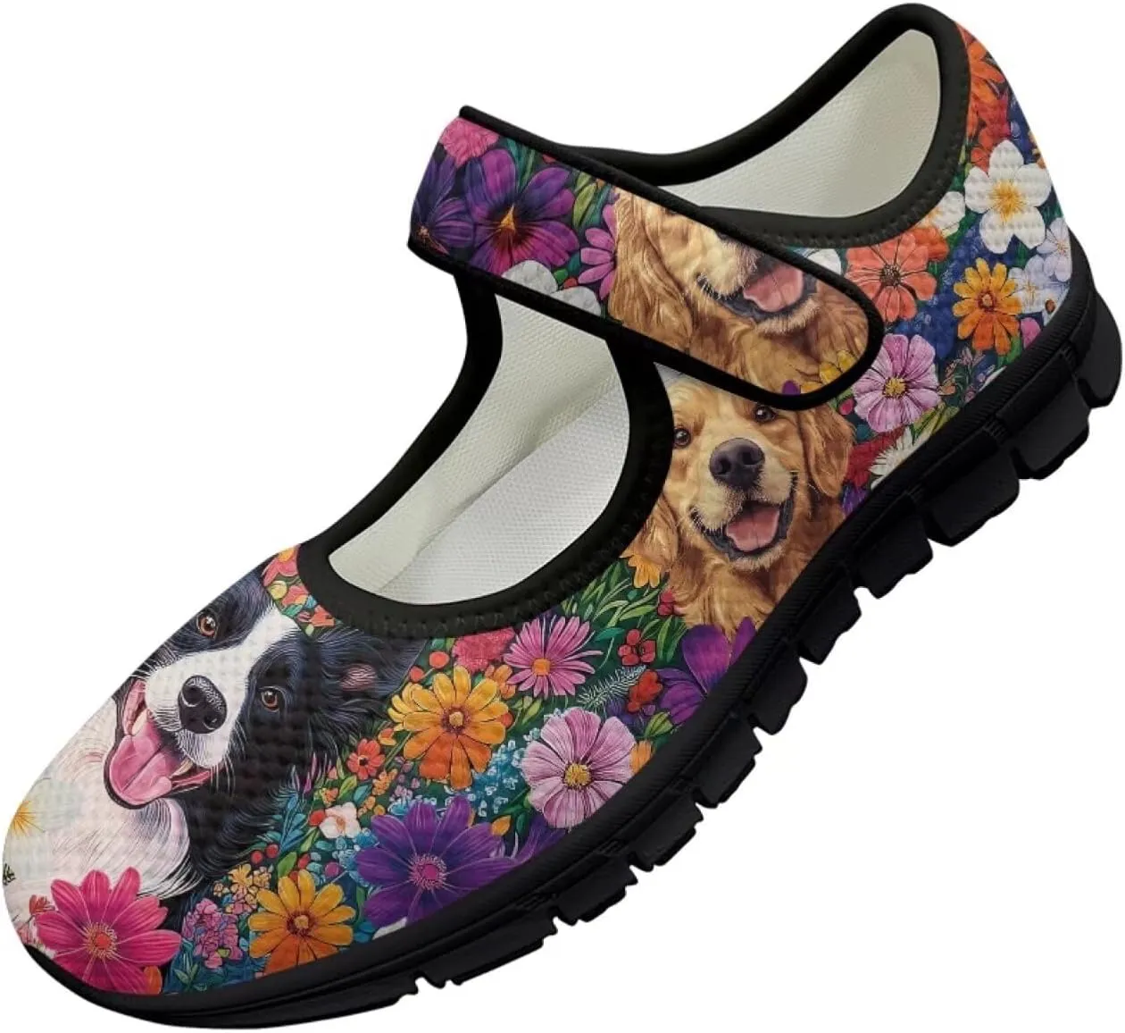 Womens Mary Jane Shoes with Magic Sticker Anti-Slip Lightweight Sneaker,Animal Pattern