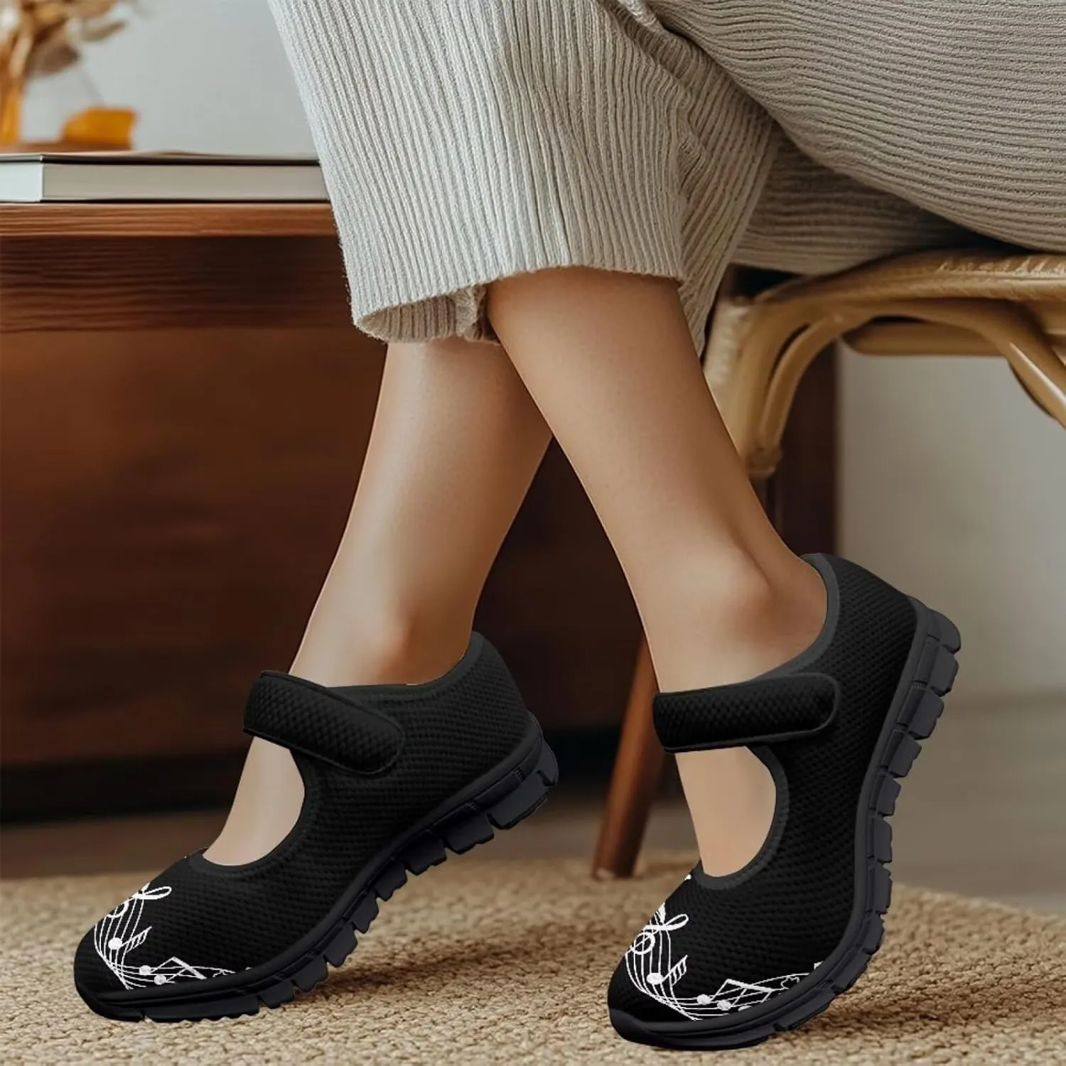 Womens Mary Jane Sneakers Casual Breathable Mesh Flats Closed Toe Non Slip Fashion Walking Travel Shoes