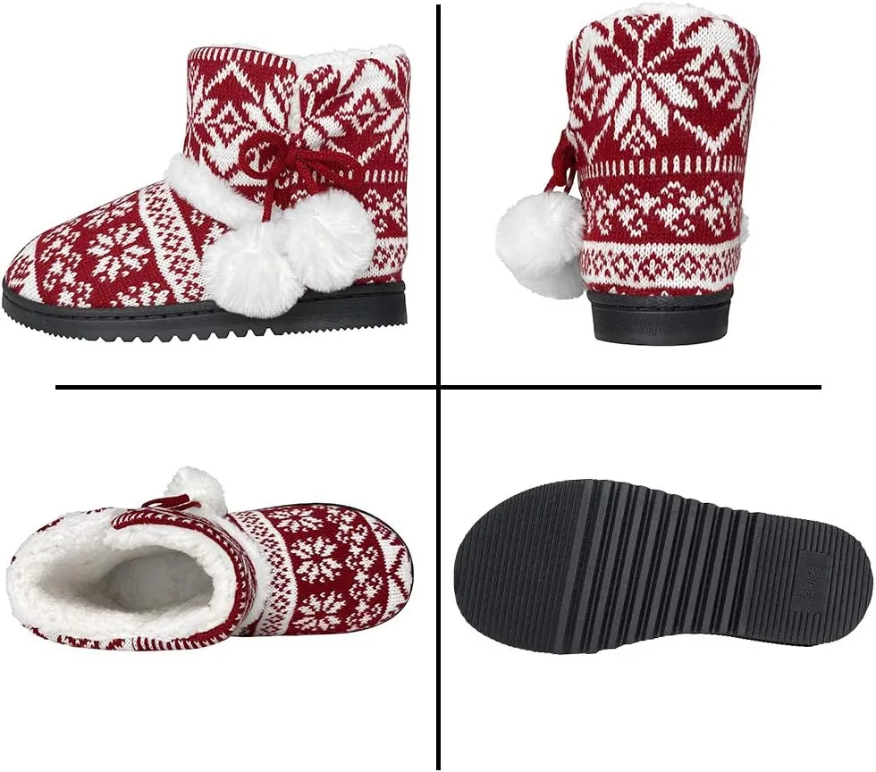 Women's Men's Bootie Slippers Indoor Outdoor Warm House Slippers Memory Foam Fleece Booties Pom Poms Anti-Slip High Top House Booties (Size 4-9.5 US)