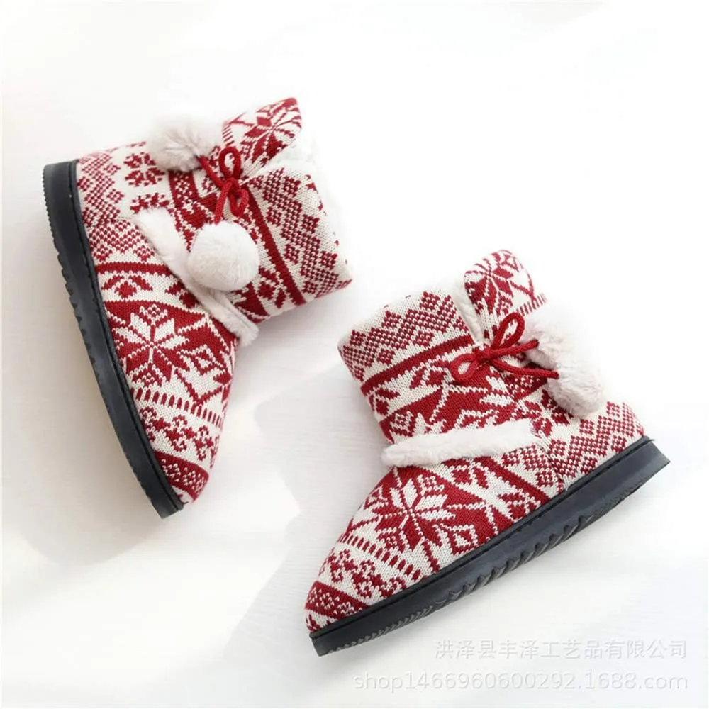 Women's Men's Bootie Slippers Indoor Outdoor Warm House Slippers Memory Foam Fleece Booties Pom Poms Anti-Slip High Top House Booties (Size 4-9.5 US)