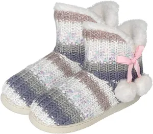 Women's Men's Bootie Slippers Indoor Outdoor Warm House Slippers Memory Foam Fleece Booties Pom Poms Anti-Slip High Top House Booties (Size 4-9.5 US)