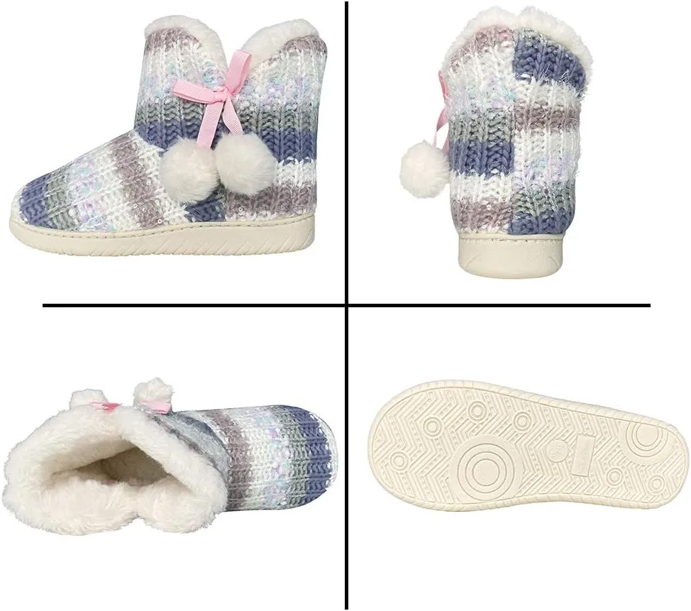 Women's Men's Bootie Slippers Indoor Outdoor Warm House Slippers Memory Foam Fleece Booties Pom Poms Anti-Slip High Top House Booties (Size 4-9.5 US)
