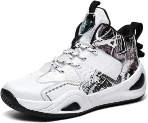Womens Mens High-Top Basketball Shoes Breathable Lightweight Fashion Graffiti Athletic Sneakers Unisex Non Slip Outdoor Cushioning Training Sport Shoes