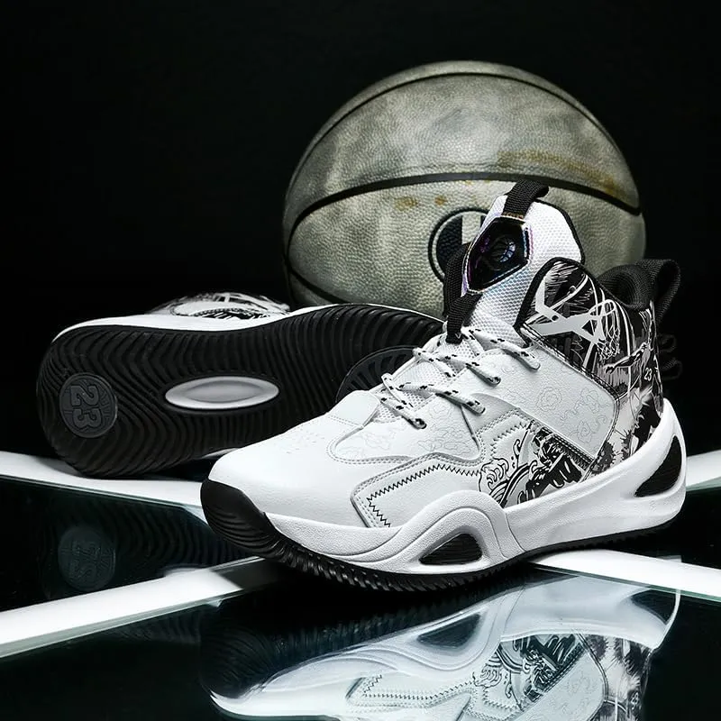 Womens Mens High-Top Basketball Shoes Breathable Lightweight Fashion Graffiti Athletic Sneakers Unisex Non Slip Outdoor Cushioning Training Sport Shoes