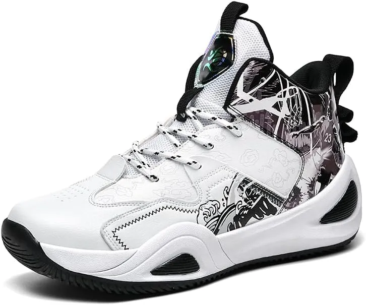 Womens Mens High-Top Basketball Shoes Breathable Lightweight Fashion Graffiti Athletic Sneakers Unisex Non Slip Outdoor Cushioning Training Sport Shoes