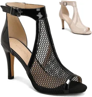 Women's Mesh Fish Mouth Stiletto High Heel Dressy Short Booties Leather Comfortable Sexy Hollow Peep Toe Ankle Buckle High Heel Casual High Top Sandals for Party Dating