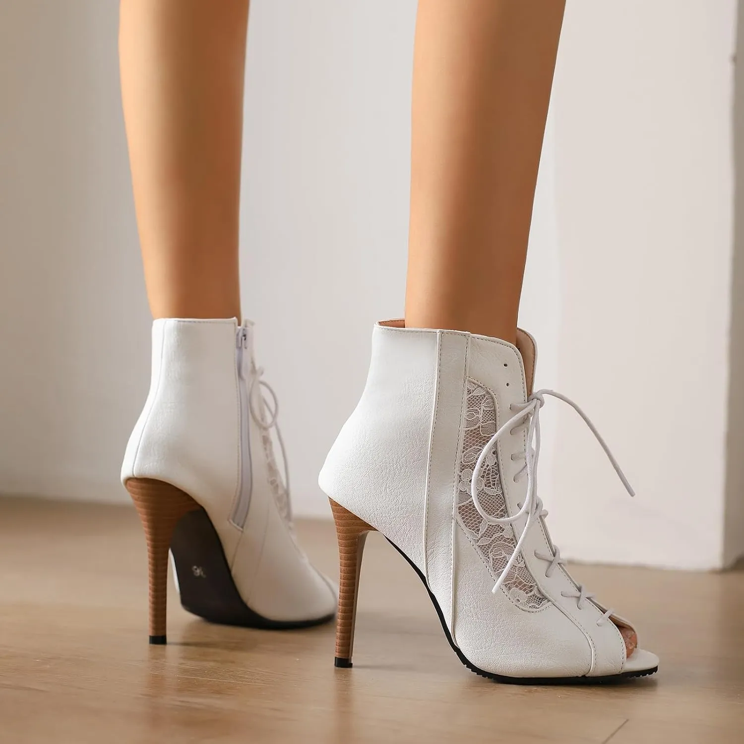 Women's Mesh Sandals Peep Toe High Top Sandals Lace Up Summer Boots Side-zip Party Sexy Pump Shoes Open Toe