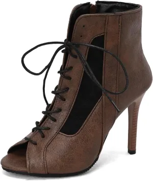 Women's Mesh Sandals Peep Toe High Top Sandals Lace Up Summer Boots Side-zip Party Sexy Pump Shoes Open Toe