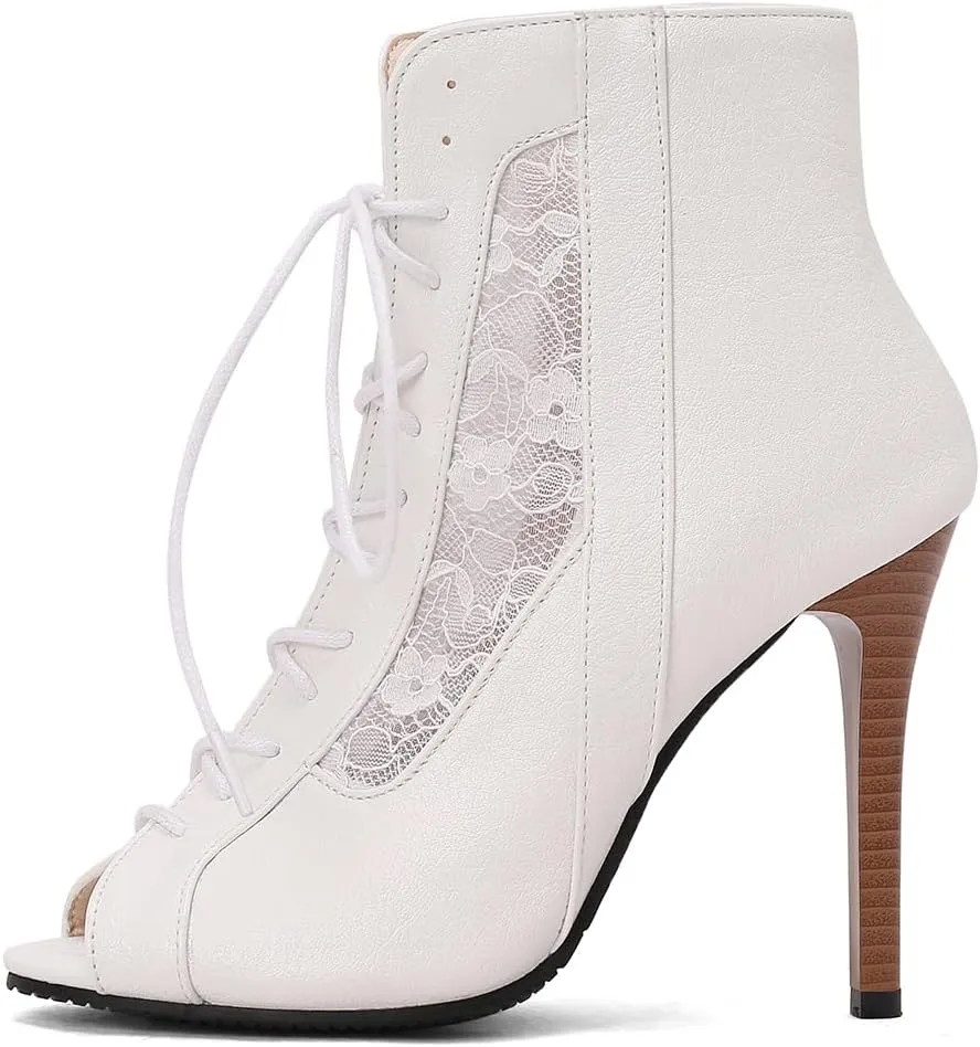 Women's Mesh Sandals Peep Toe High Top Sandals Lace Up Summer Boots Side-zip Party Sexy Pump Shoes Open Toe